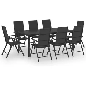 vidaXL Ensemble de salle à manger de jardin 9 pcs Noir pas cher