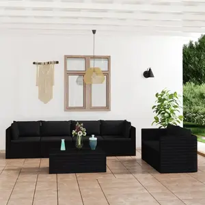 vidaXL Salon de jardin 7 pcs avec coussins Résine tressée Noir pas cher