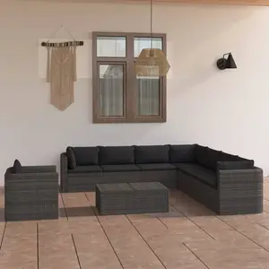 vidaXL Salon de jardin 9 pcs avec coussins Résine tressée Gris pas cher