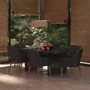 vidaXL Vidaxl Ensemble À Dîner De Jardin 7 Pcs Résine Tressée Noir pas cher