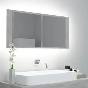 vidaXL Armoire de salle de bain à miroir LED Gris béton Acrylique pas cher