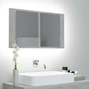 vidaXL Armoire de salle de bain à miroir LED Gris béton Acrylique pas cher