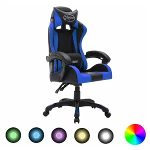 Comparateur de prix : vidaXL Fauteuil de jeux vidéo avec LED RVB Bleu et noir Similicuir