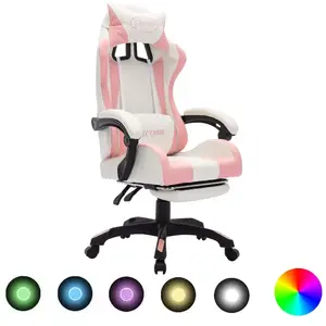 Comparateur de prix : vidaXL Fauteuil de jeux vidéo avec LED RVB Rose et blanc Similicuir