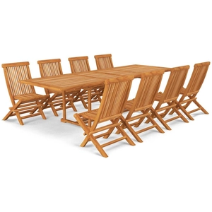 vidaXL Salon de jardin 9 pcs Bois de teck massif pas cher