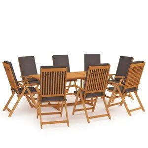 Comparateur de prix : vidaXL Ensemble à manger de jardin 9pcs coussins Bois teck massif Gris