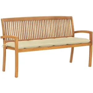 vidaXL Banc de jardin empilable et coussin 159 cm Bois de teck massif pas cher