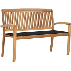 vidaXL Banc de jardin empilable et coussin 128,5cm Bois de teck massif pas cher