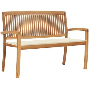 vidaXL Banc de jardin empilable et coussin 128,5cm Bois de teck massif pas cher