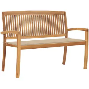 vidaXL Banc de jardin empilable et coussin 128,5cm Bois de teck massif pas cher