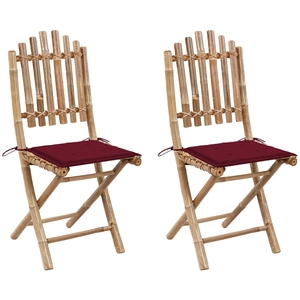vidaXL Chaises pliables de jardin 2 pcs avec coussins Bambou pas cher