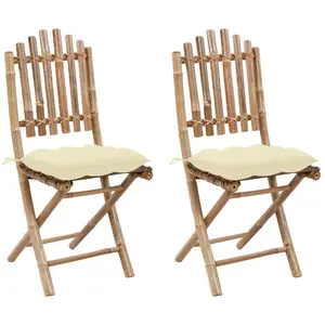 vidaXL Chaises pliables de jardin 2 pcs avec coussins Bambou pas cher