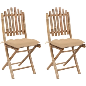 vidaXL Chaises pliables de jardin 2 pcs avec coussins Bambou pas cher