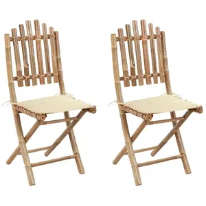 vidaXL Chaises pliables de jardin 2 pcs avec coussins Bambou pas cher