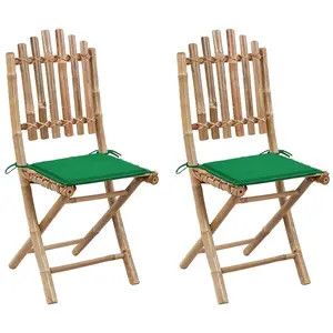 vidaXL Chaises pliables de jardin 2 pcs avec coussins Bambou pas cher