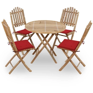 vidaXL Mobilier à dîner d'extérieur pliable 5 pcs avec coussins Bambou pas cher
