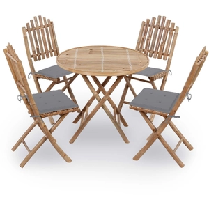 vidaXL Mobilier à dîner d'extérieur pliable 5 pcs avec coussins Bambou pas cher