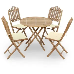 vidaXL Mobilier à dîner d'extérieur pliable 5 pcs avec coussins Bambou