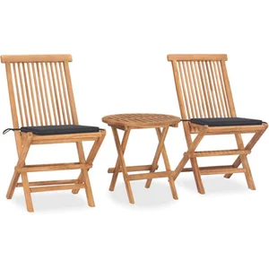 vidaXL Mobilier à dîner d'extérieur pliable avec coussin 3 pcs Teck pas cher