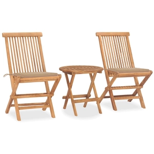 vidaXL Mobilier à dîner d'extérieur pliable avec coussin 3 pcs Teck pas cher
