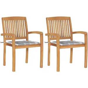 vidaXL Chaises de jardin lot de 2 avec coussins à carreaux gris Teck pas cher
