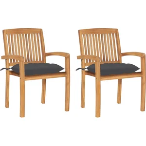 vidaXL Chaises de jardin 2 pcs avec coussins anthracite Bois de teck pas cher