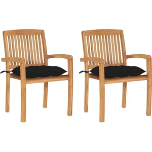 vidaXL Chaises de jardin 2 pcs avec coussins noir Bois de teck massif pas cher