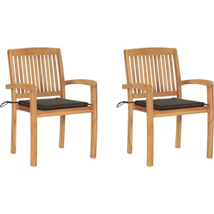 vidaXL Chaises de jardin lot de 2 et coussins taupe Bois teck massif pas cher