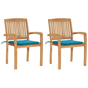 vidaXL Chaises de jardin 2 pcs avec coussins bleu Bois de teck massif pas cher