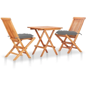 vidaXL Ensemble de bistro 3 pcs avec coussins gris Bois de teck massif pas cher