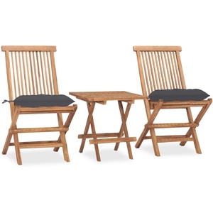 vidaXL Mobilier à dîner d'extérieur pliable avec coussin 3 pcs Teck pas cher