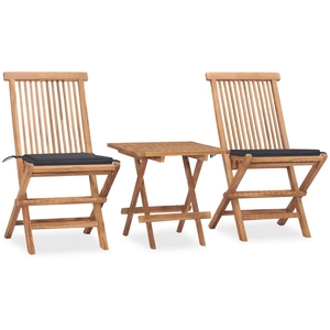 vidaXL Mobilier à dîner d'extérieur pliable avec coussin 3 pcs Teck pas cher