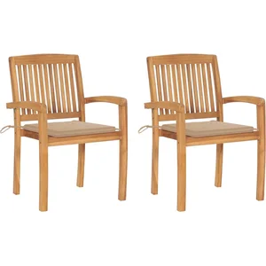 vidaXL Chaises de jardin lot de 2 et coussins beige Bois teck massif pas cher