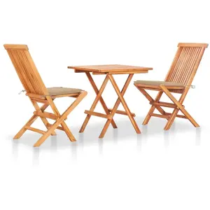 vidaXL Ensemble de bistro 3pcs avec coussins beige Bois de teck massif pas cher