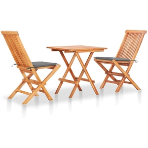 vidaXL Ensemble de bistro 3 pcs avec coussins gris Bois de teck massif pas cher