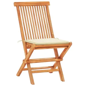 vidaXL Ensemble de bistro 3pcs avec coussins crème Bois de teck massif pas cher