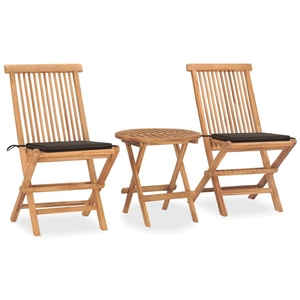 vidaXL Mobilier à dîner d'extérieur pliable avec coussin 3 pcs Teck pas cher