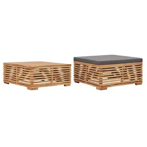 vidaXL Table et repose-pied de jardin coussin gris foncé Bois de teck pas cher