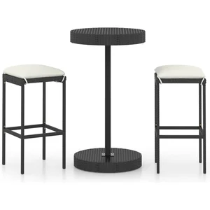 vidaXL Ensemble de bar de jardin 3 pcs et coussins Résine tressée Noir pas cher