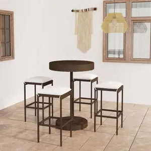 vidaXL Meuble de bar de jardin 5 pcs et coussins Résine tressée Marron pas cher