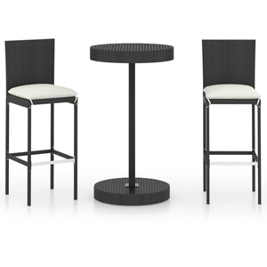 vidaXL Ensemble de bar de jardin 3 pcs et coussins Résine tressée Noir pas cher