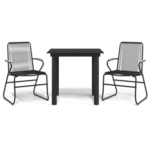 vidaXL Ensemble à manger de jardin 3 pcs noir rotin PVC pas cher