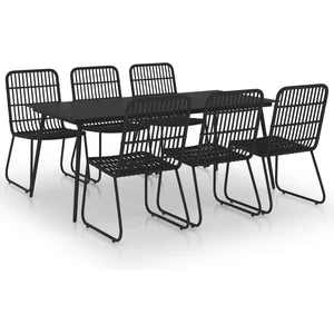 Ensemble à dîner d'extérieur 7 pcs Résine tressée et verre Vidaxl Black pas cher
