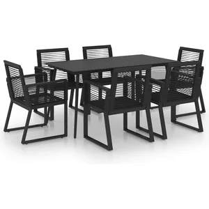 vidaXL Ensemble à dîner d'extérieur 7 pcs Rotin PVC Noir