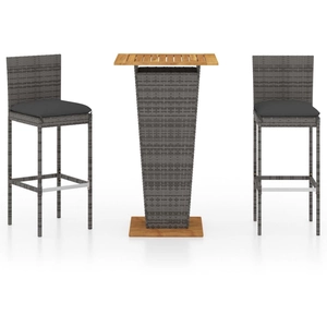 vidaXL Ensemble de bar de jardin 3 pcs et coussins Résine tressée Gris pas cher