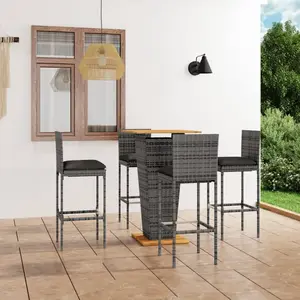 vidaXL Ensemble de bar de jardin 5 pcs et coussins Résine tressée Gris pas cher