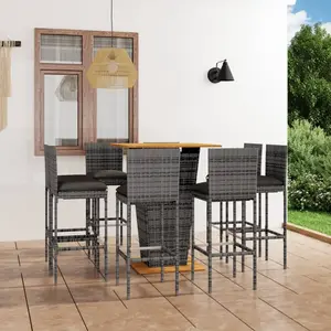 vidaXL Ensemble de bar de jardin 9 pcs et coussins Résine tressée Gris pas cher