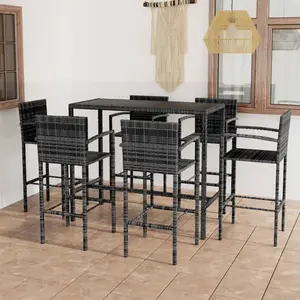 vidaXL Ensemble de bar de jardin 7 pcs Résine tressée Gris pas cher