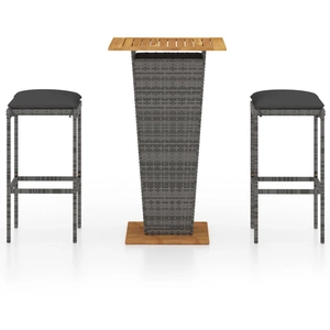 vidaXL Ensemble de bar de jardin 3 pcs et coussins Résine tressée Gris pas cher