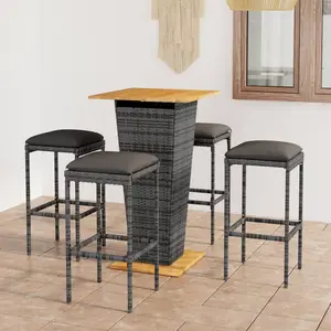 vidaXL Ensemble de bar de jardin 5 pcs et coussins Résine tressée Gris pas cher